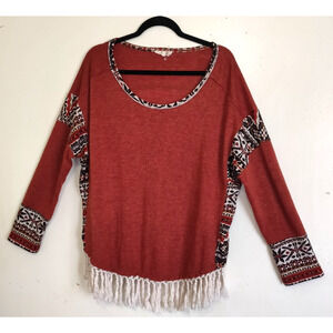 Entro Southwestern Sweater Top Women's LARGE Boho Fringe Lightweight Oversized